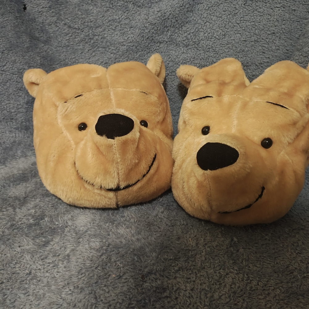 Disney Winnie The Pooh Women's Beige Velour Slip-On 3D Plush Slippers Closed Toe